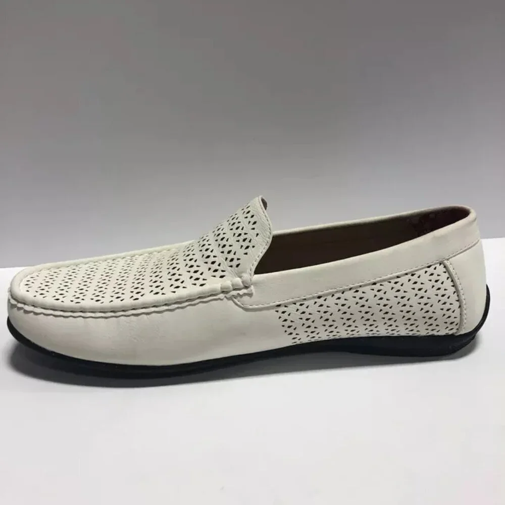 Stacy Adams Men’s Cicero, White Perf Moc Toe Slip-On Shoes, Size 13M.